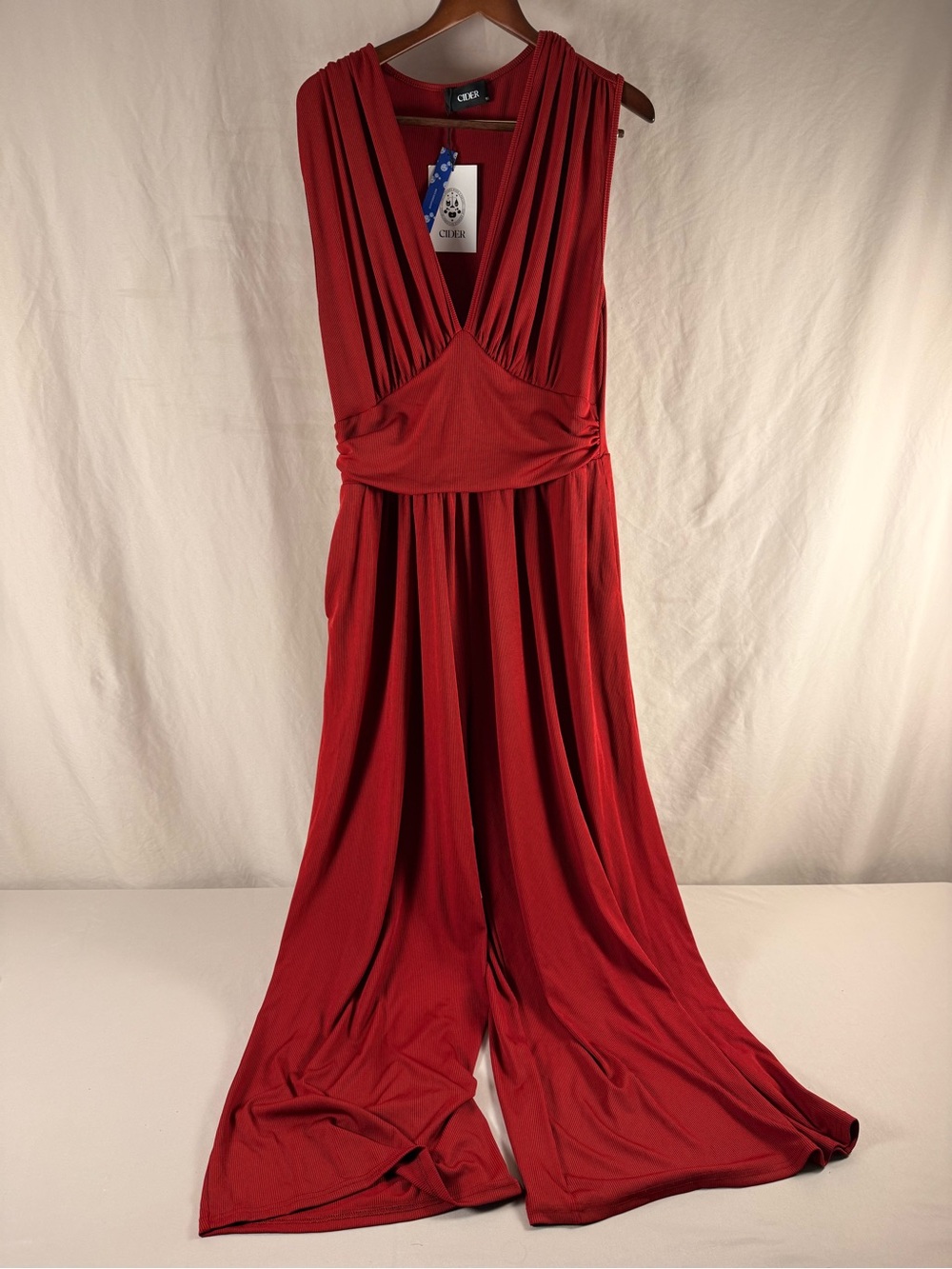 Cider Red V-Neck Pleated Sleeveless Maxi Pant Suit - 284
